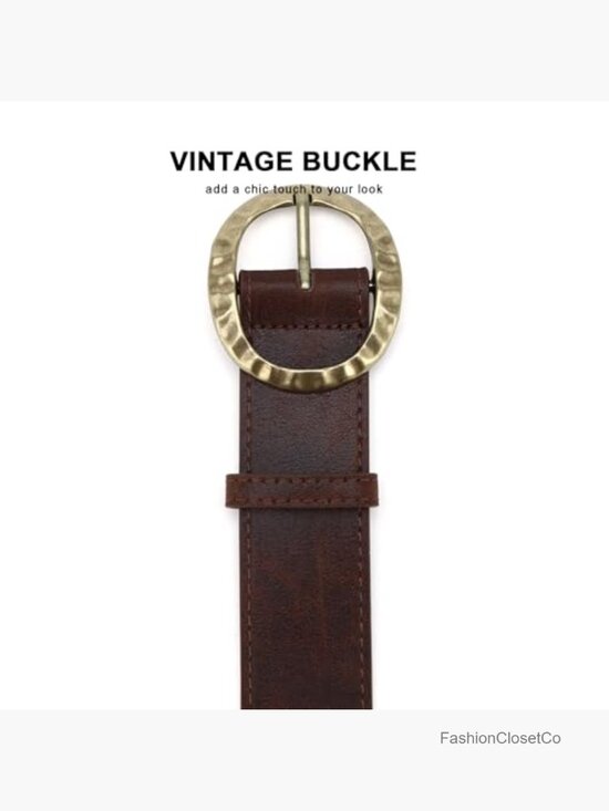Vintage Chunky Faux Leather Belt with Retro Oval Buckle for Women